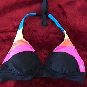 Black and Neon rainbow halter tie bikini top